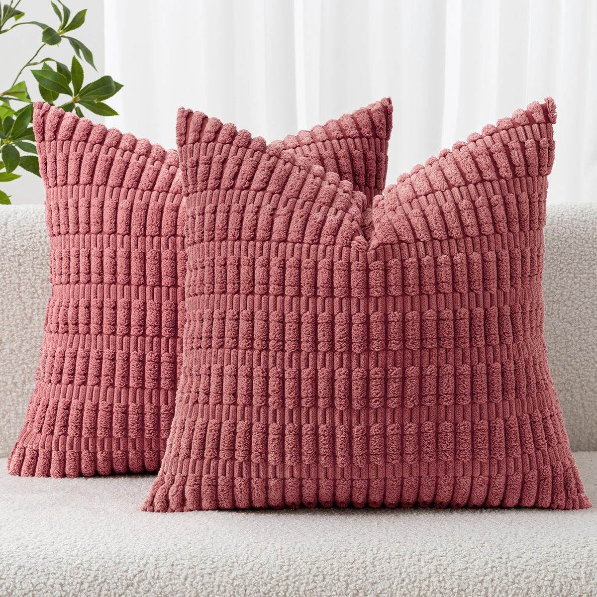 MIULEE Corduroy Decorative Throw Pillow Covers 20x20 Crimson Pack of 2