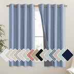 NICETOWN Stone Blue Vintage Linen 100% Blackout Curtains for Living Room, Thermal Insulated Curtains 45" Long, Noise Reducing Window Treatment Drapes for Hall Room, 52" Wide Per Panel, Set of 2