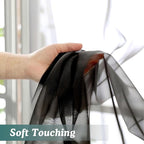 Chyhomenyc Extra Long Black Sheer Curtains 144 inch 2 Panels, Translucent Backdrop Window Scarf Drapes for Canopy Bed/Wedding/Living Room/Anniversary, 12FT Length, Each 59Wx144L in, 2PCS