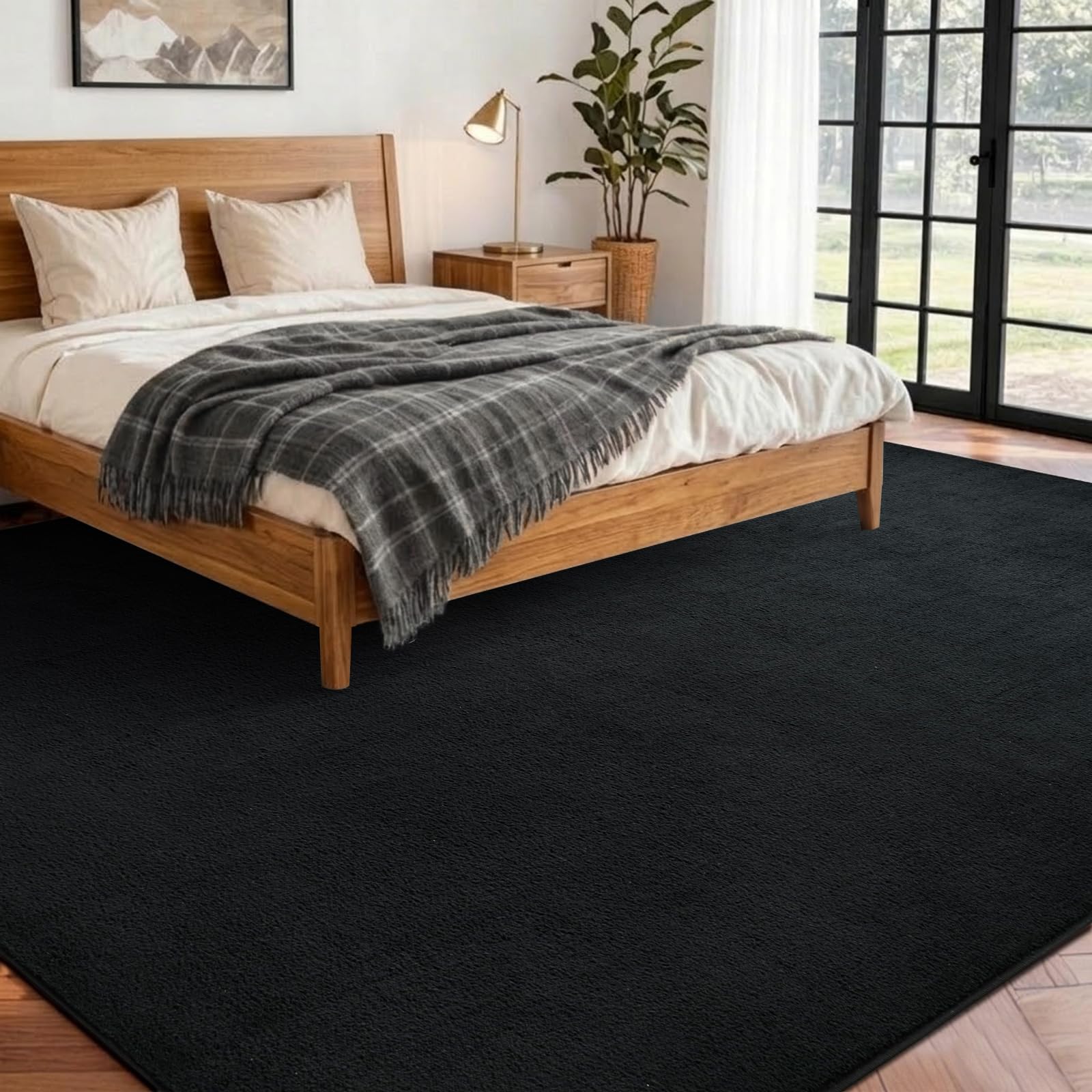 5x7 Pure Black Area Rug Non-Slip Washable Soft Thin for Living Room Bedroom