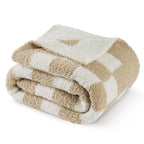 Bedsure GentleSoft Checkered Twin Blanket for Couch, Super Soft Cozy & Warm Knit Throw Blanket, Lightweight & Fluffy Plaid Blankets for Bedding, Sofa, Gifts for Women Men, Beige, 60x80 Inches