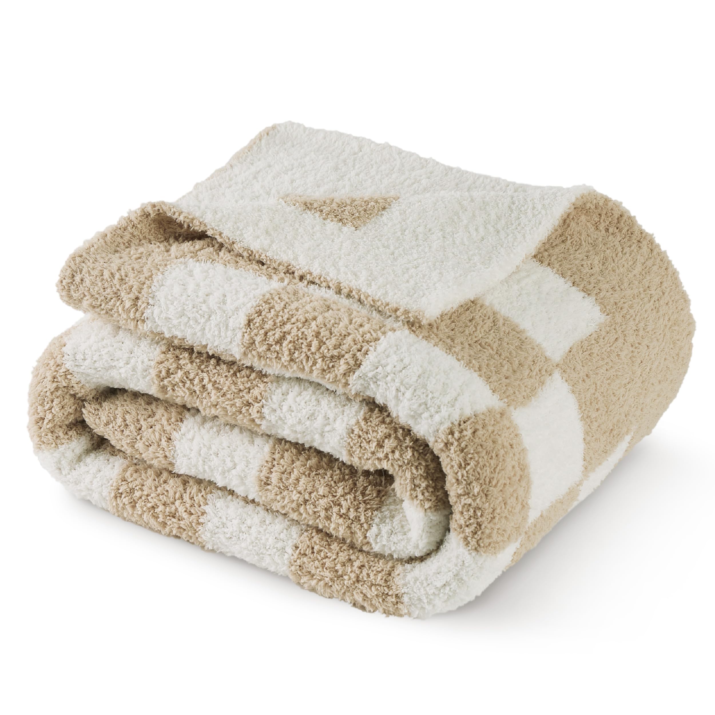 Bedsure GentleSoft Checkered Twin Blanket for Couch, Super Soft Cozy & Warm Knit Throw Blanket, Lightweight & Fluffy Plaid Blankets for Bedding, Sofa, Gifts for Women Men, Beige, 60x80 Inches