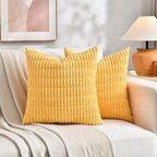 Fancy Homi Set of 4 Summer Boho Decorative Throw Pillow Covers 18x18 Inch for Couch Bed Sofa, Sage Green Yellow Room Decor, Soft Fuzzy Fluffy Cozy Corduroy Textured Cushion Case 45x45cm