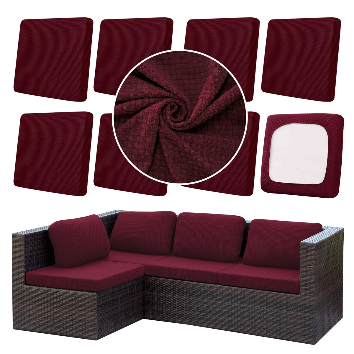 DREAHOTEXTIL 8Pcs Outdoor Cushion Covers, Elastic Patio Cushion Covers