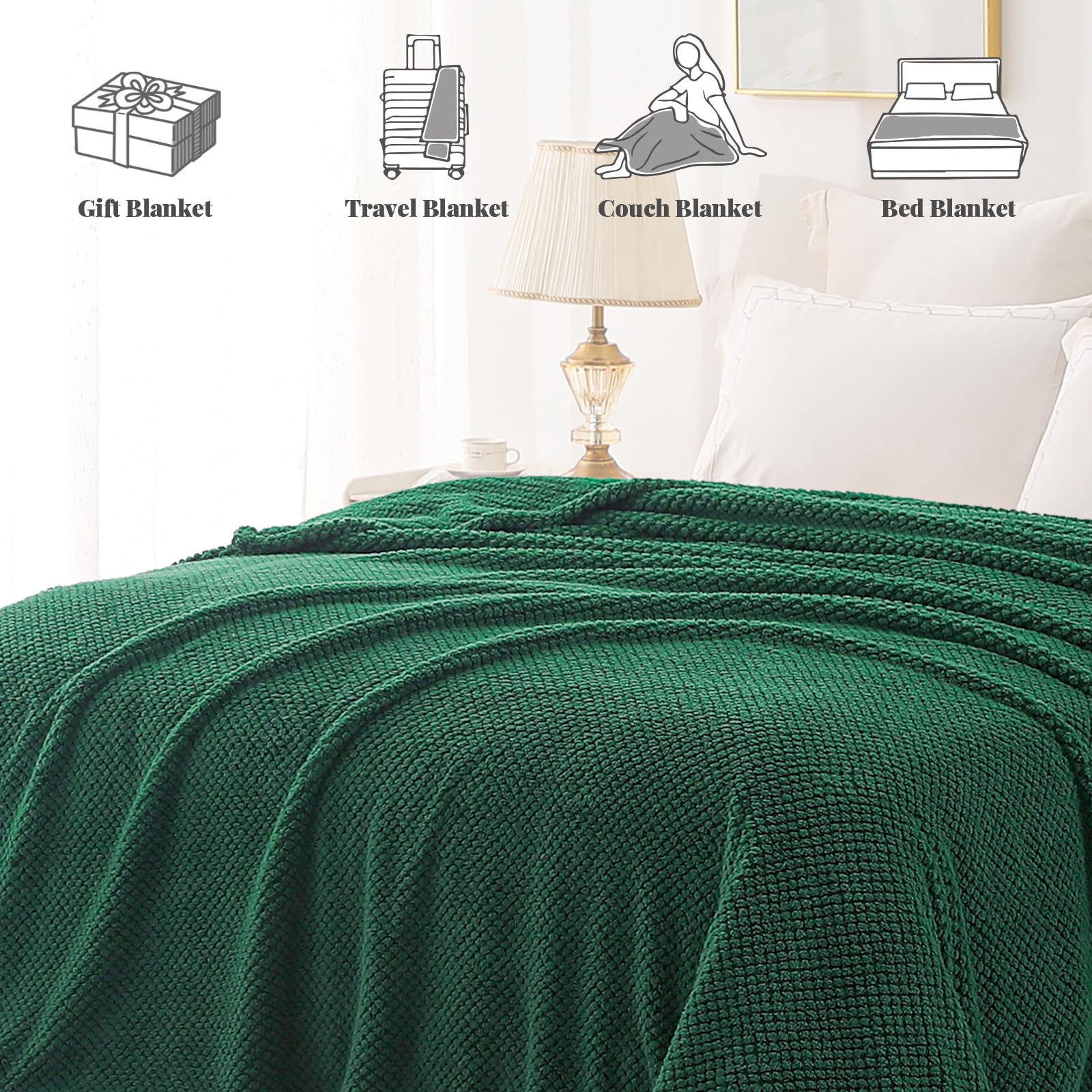 Whale Flotilla Soft Fleece King Size Bed Blanket, Emerald Green