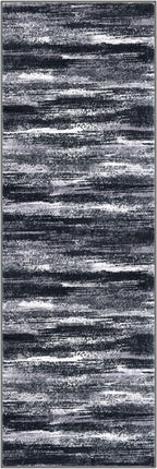 Lansny Modern Abstract Runner Rug 2x6, Black Grey Washable Entryway Runner Non-Slip Soft Hallway Rug Runner Thin Print Faux Wool Carpet for Kitchen Bedroom Laundry Room Indoor