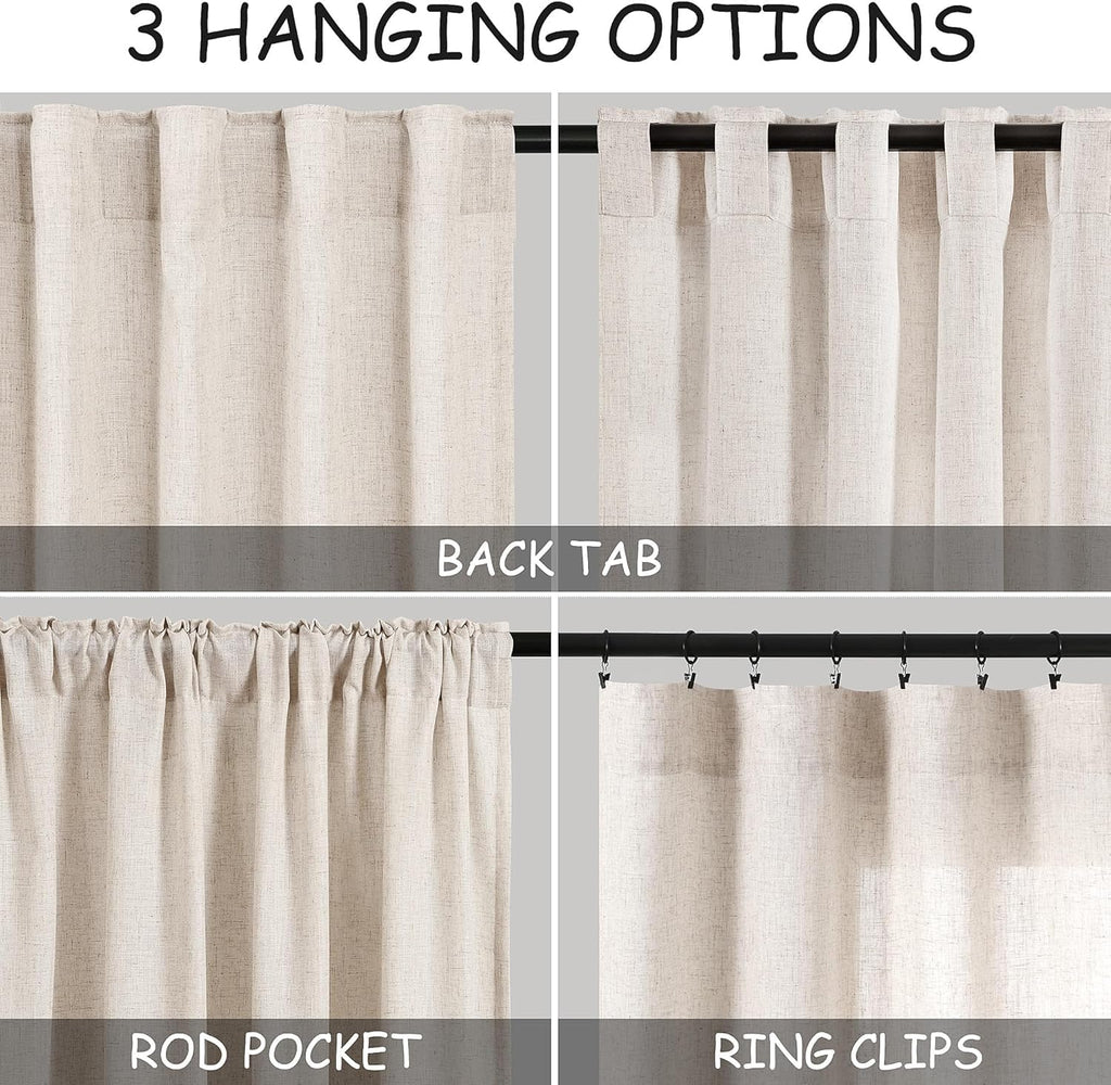 Nanspring Beige Curtains for Kitchen Windows Over Sink 36 inch Length Rustic Farmhouse Linen Blend Semi Sheer Curtains Back Tab and Rod Pocket Small Window Curtain for Cafe 30 x 36 Inch,2 Panels