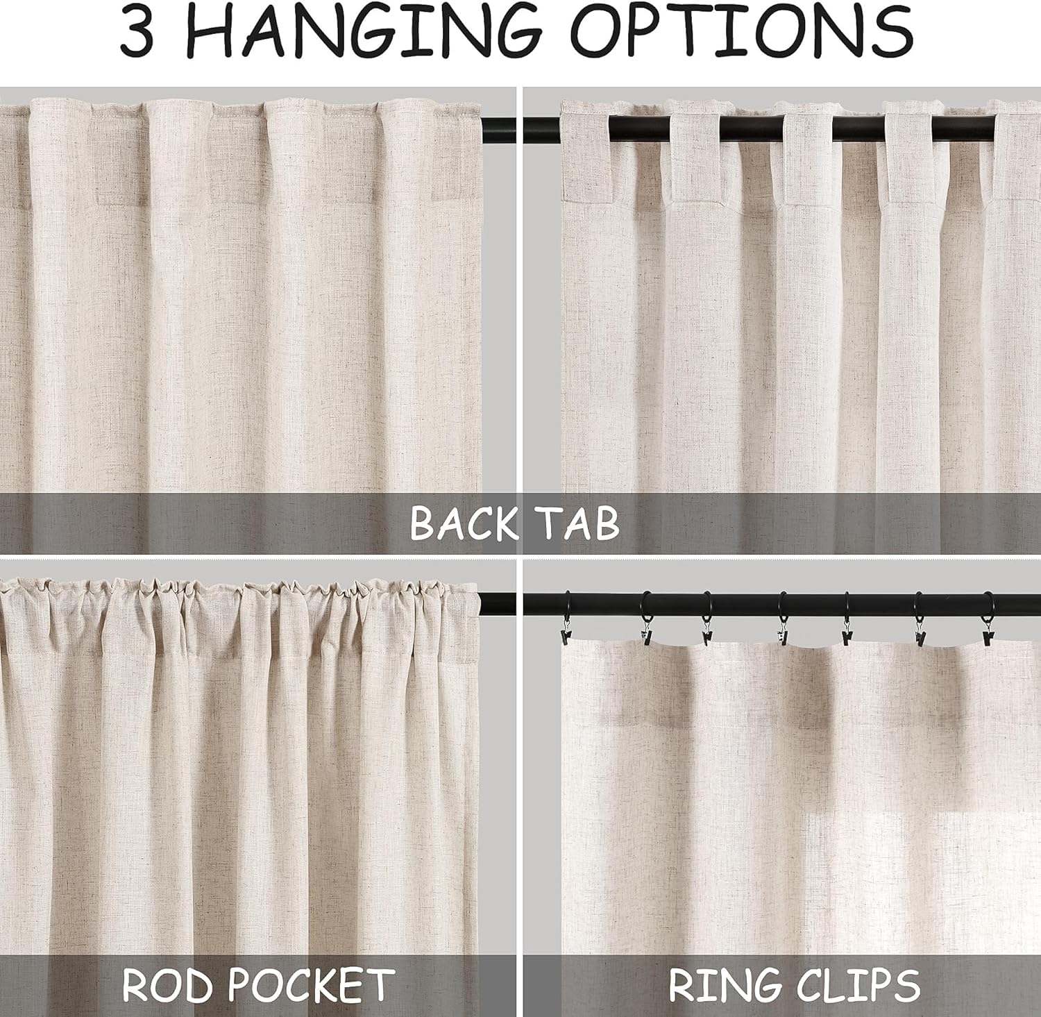 Nanspring Beige Curtains for Kitchen Windows Over Sink 36 inch Length Rustic Farmhouse Linen Blend Semi Sheer Curtains Back Tab and Rod Pocket Small Window Curtain for Cafe 30 x 36 Inch,2 Panels