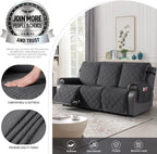 TAOCOCO 100% Waterproof Recliner Sofa Cover, Non Slip Split Couch Covers for Reclining Couches with Elastic Straps, Reclining Sofa Cover Furniture Protector for Kids Pets(3 Seater, Charcoal Gray)