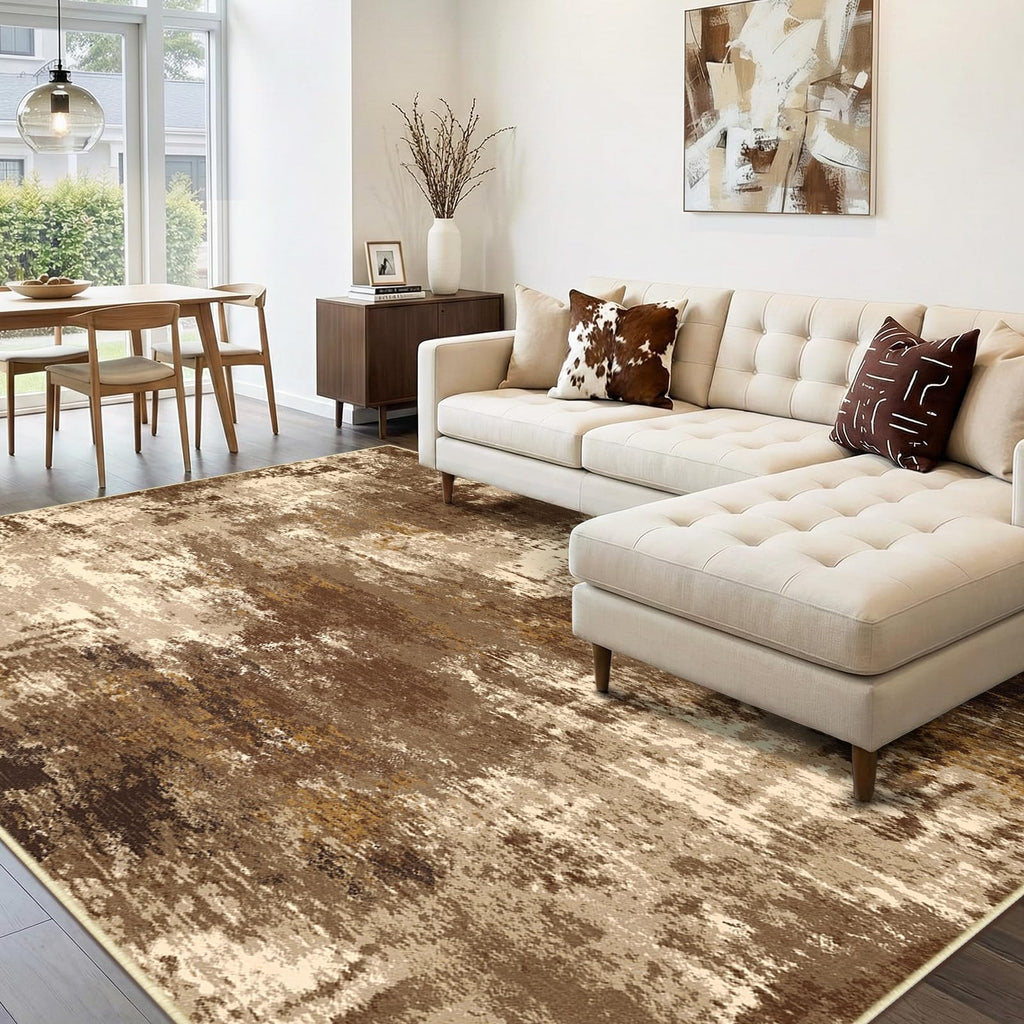 RELEANY Washable 5'x7' Abstract Area Rug for Living Room Brown Tan
