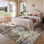 Rugflix 8x10 Area Rugs for Living Room, Washable Rust Brown Green Large Rug