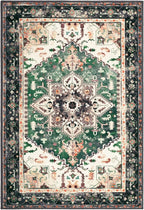 Yamaziot Washable Area Rug, 2x3 Small Entryway Rug Non-Slip Boho Vintage Rug with Rubber Backing, Low Pile Faux Wool Soft Distressed Floor Carpet for Indoor Door Mat, Kitchen, Laundry Bathroom