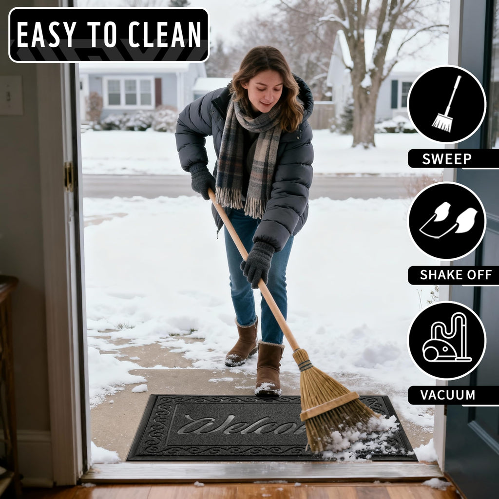 Yimobra Welcome Mat, Heavy Duty Sturdy Door Mats for Home Entrance Outdoor Indoor, Front Doormat for Outside Patio Floor Entry Porch Garage Office, Waterproof, Low Profile, 60 x 36, Black