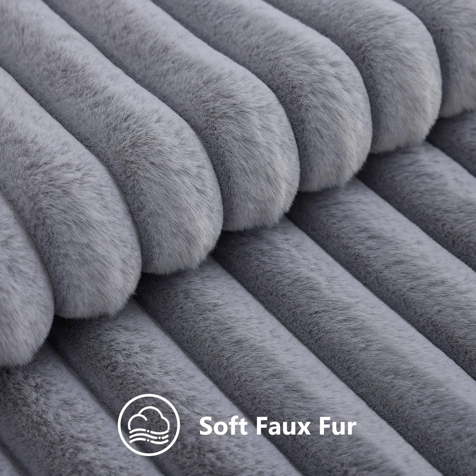 decorUhome Fall Faux Fur Throw Pillow Covers 24x24 Set of 2 Grey