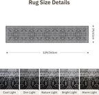 Hallway Washable Runner Rug 2x12 - Non Slip Vintage Kitchen Runner Rugs for Entryway Low-Pile Waterproof Long Runners for Living Room Bedroom Medallion Indoor Floor Mat for Bathroom Laundry Black