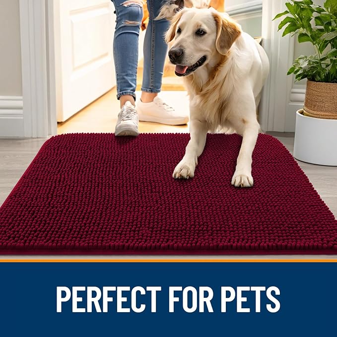 OLANLY Dog Door Mat for Muddy Paws 59x35, Super Absorbent Chenille Mud Mat
