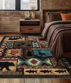 YIHOUSE Rustic Cabin Area Rug 4x6,Machine Washable Lodge Bear Rug,Non-Slip Low Pile Print Pattern Western Rug for Living Room Bedroom