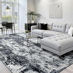Washable Area Rugs 7x10 Non-Slip Modern Abstract Soft for Living Room Entryway Bedroom Nursery, Print Pattern, Black Navy Blue Gray