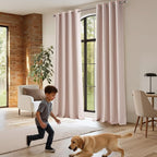 NICETOWN 100% Blackout Window Curtain Panels 84" Long, Pink, 2 Pieces, 52 inches Wide per Panel, Heat & Cold Blocking Faux Silk Drapes with Black Liner for Nursery, Thermal Insulated Draperies