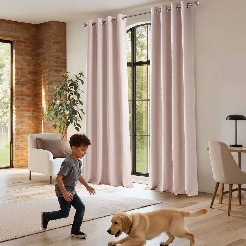 NICETOWN 100% Blackout Window Curtain Panels 84" Long, Pink, 2 Pieces, 52 inches Wide per Panel, Heat & Cold Blocking Faux Silk Drapes with Black Liner for Nursery, Thermal Insulated Draperies