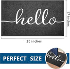 EARTHALL Door Mat Outside Inside Hello Doormat, 30"x17.5", Durable Floor Mat Non Slip Mat Ultra Absorb Mud Easy Clean Front Doormat for Garage, Entryway, Patio, High Traffic Areas, Black
