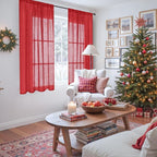 BGment Red Linen Curtains 45 Inch Length for Short Kitchen Window, Rod Pocket Semi Sheer Drapes for Office Cafe Bathroom Rustic Textured Lightweight, 2 Panels Set, Each 42 Inch Wide