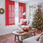 BGment Red Linen Curtains 54 Inch Length for Bedroom Window, Semi Sheer Drapes Lightweight Rustic Textured for Living Room Farmhouse with Rod Pocket, 2 Panels Set, Each 42 Inch Wide