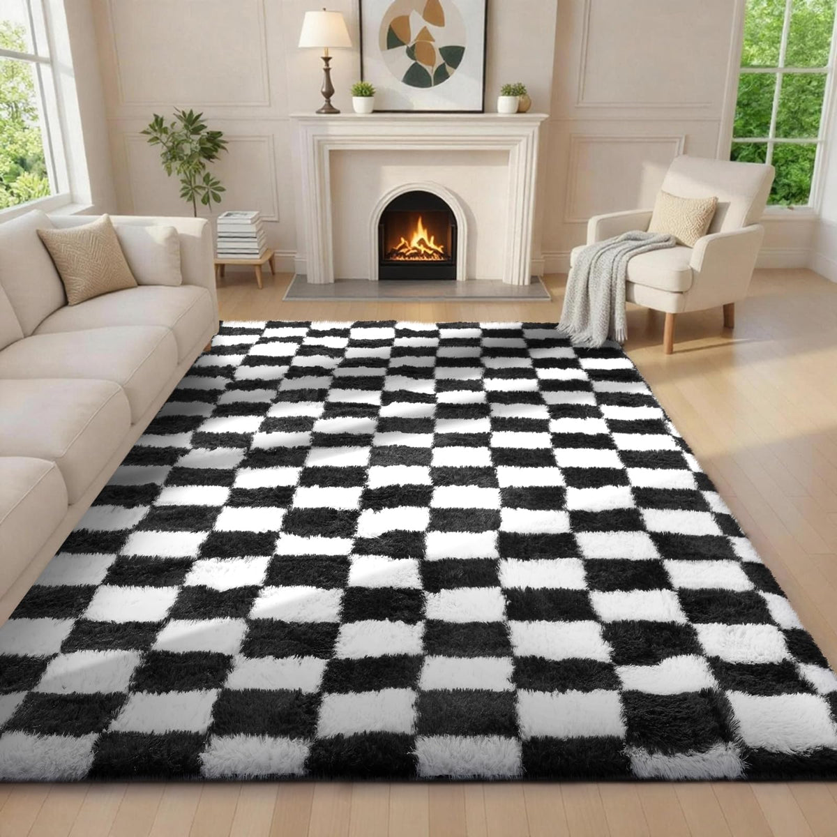 Ophanie 6x9 Area Rugs,Upgrade Non-Slip Fluffy Soft Rugs for Living Room,Large Shag Ivory Fuzzy Plush Rug,Shaggy Big Carpets for Bedroom,Kids Boys Girls Dorm Nursery Decor with Over 99 pcs Pile fibers