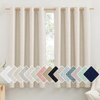 NICETOWN 100% Absolutely Blackout Linen Curtains with Thermal Insulated White Liner, Beige, 52" Wide by 63" Long, 2 Pieces, Anti-Rust Grommet Natural Burlap Fabric Window Drapes for Bedroom/Kids Room
