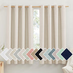 NICETOWN 100% Absolutely Blackout Linen Curtains with Thermal Insulated White Liner, Beige, 52" Wide by 48" Long, 2 Pieces, Anti-Rust Grommet Natural Burlap Fabric Window Drapes for Bedroom/Kids Room