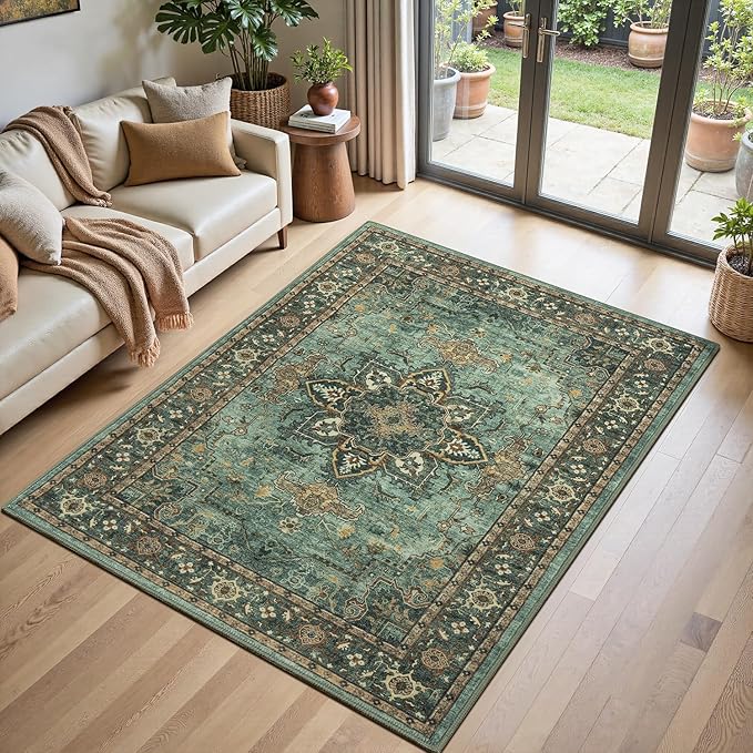 Lofus 3x5 Green Area Rugs for Bedroom Living Room, Vintage Boho Carpet