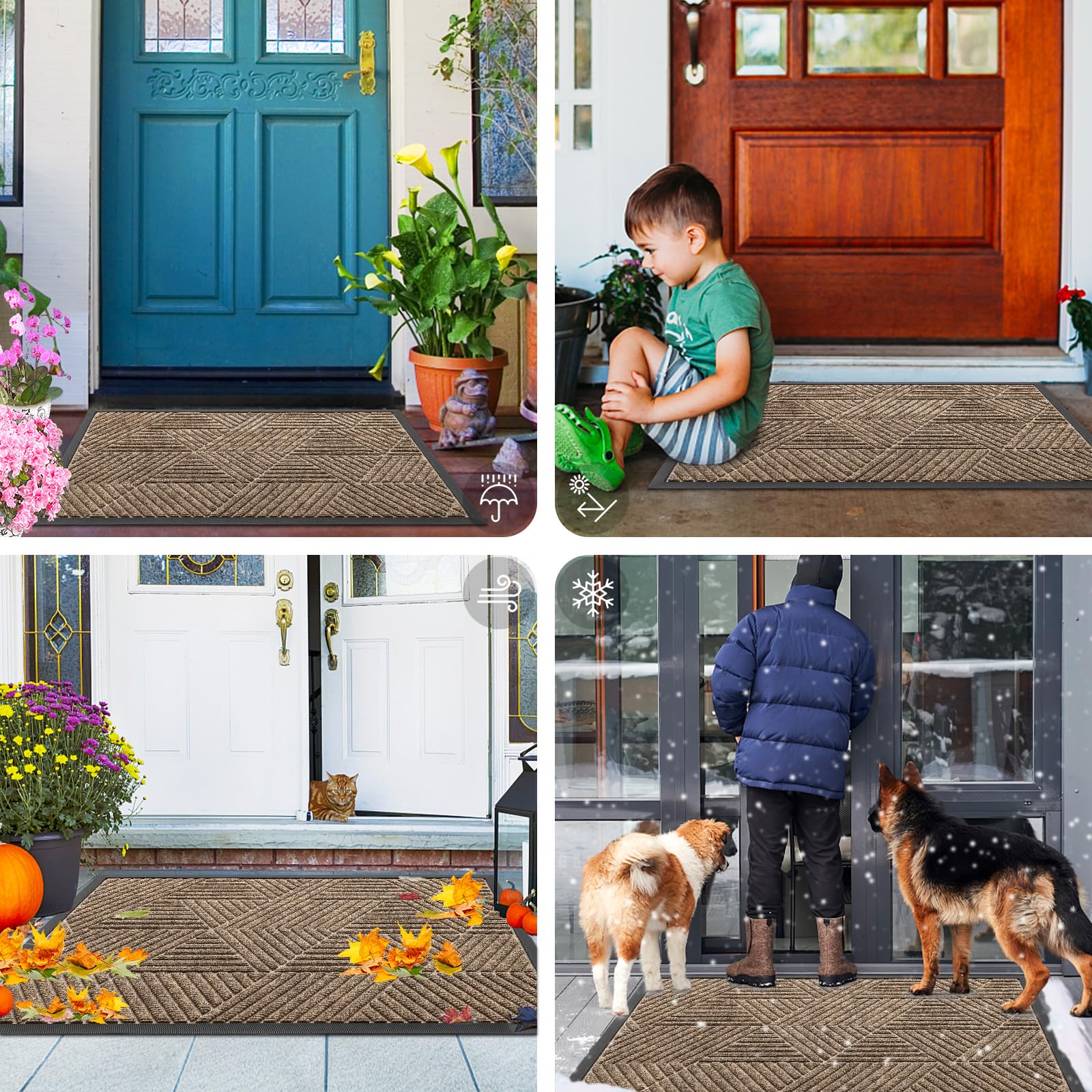 Smiry Front Door Mat Outside Entrance, Low Profile Rubber Doormat, 29.5x17
