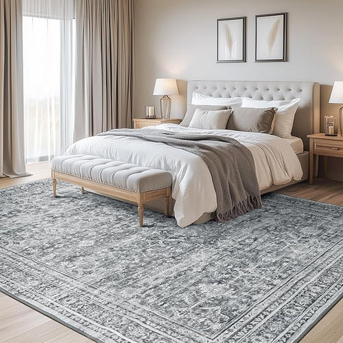 10x14 Area Rugs for Living Room, Washable Non-Slip Grey Large Carpet