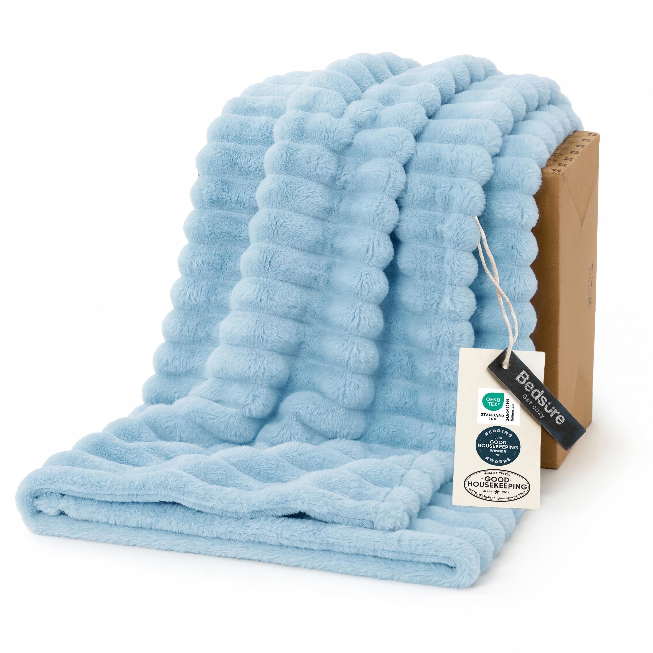 Bedsure Soft Twin Blanket for Bed Decor Gifts Light Blue 60"x80"