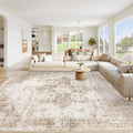 VECARF Area Rug 8x10 Washable Rug, Vintage Boho Medallion Rugs Non-Slip Soft Low Pile Large Distressed Rug Indoor Retro Carpet for Living Room Bedroom Dining Room Home Office (Brown, 8'x10')