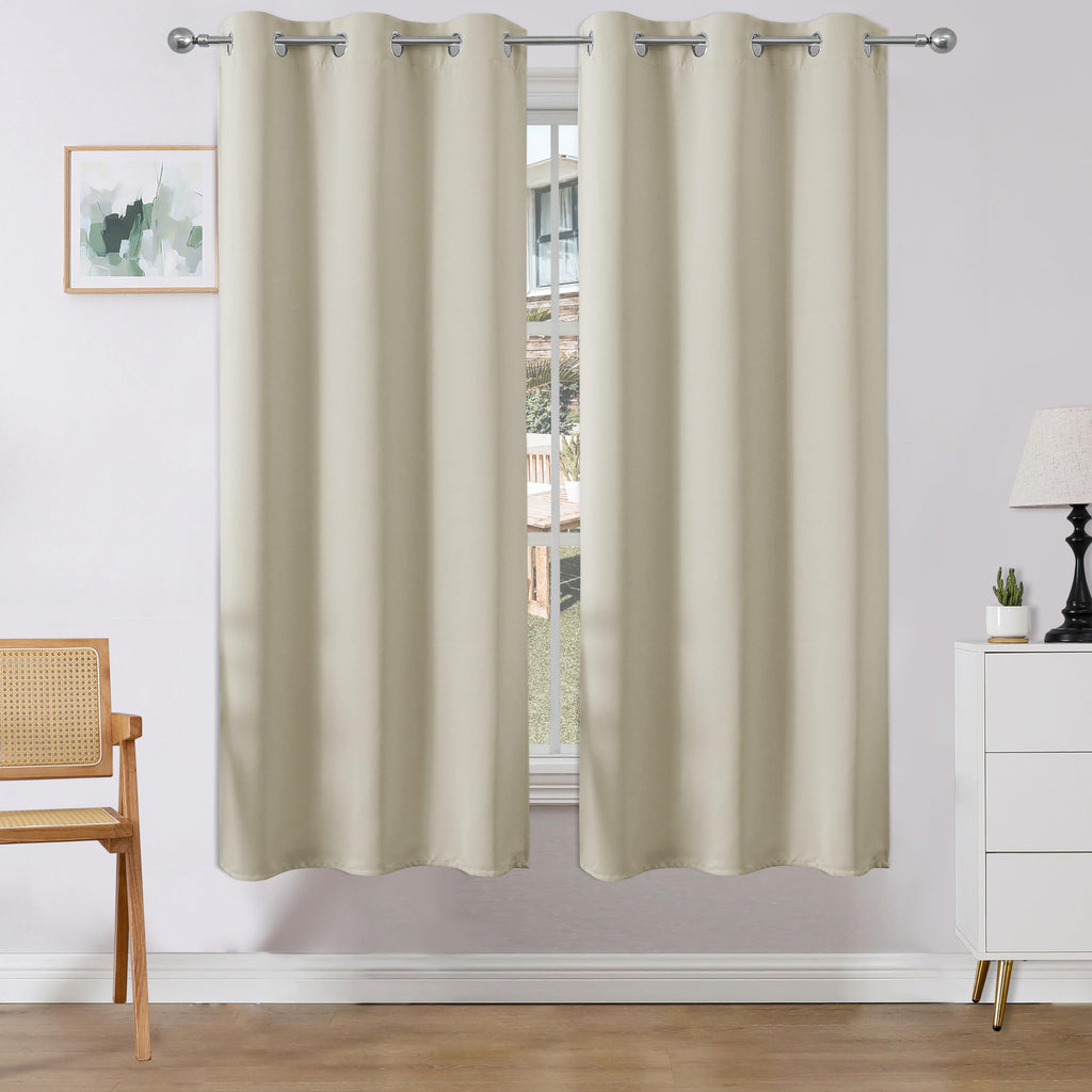 Joydeco Blackout Curtains 72 Inches Long 2 Panels Set, Thermal Insulated Long Curtains& Drapes 2 Burg, Room Darkening Drapes for Bedroom Living Room (Light Beige, W37 x L72 Inch)