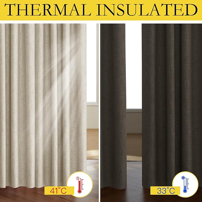 NICETOWN Taupe 100% Blackout Linen Curtains 72 inch Long Burg, Farmhouse Thick Completely Blackout Window Treatment Panels Thermal Insulated Drapes for Living Room (1 Pair, 52" Width Each Panel)