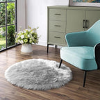 Latepis Gray Fluffy Circle Faux Fur Rug Round Rugs 4ft Sheepskin Rug for Bedroom Bedside Washable Rugs Soft Plush Shaggy Floor Carpet Luxury Home Decor