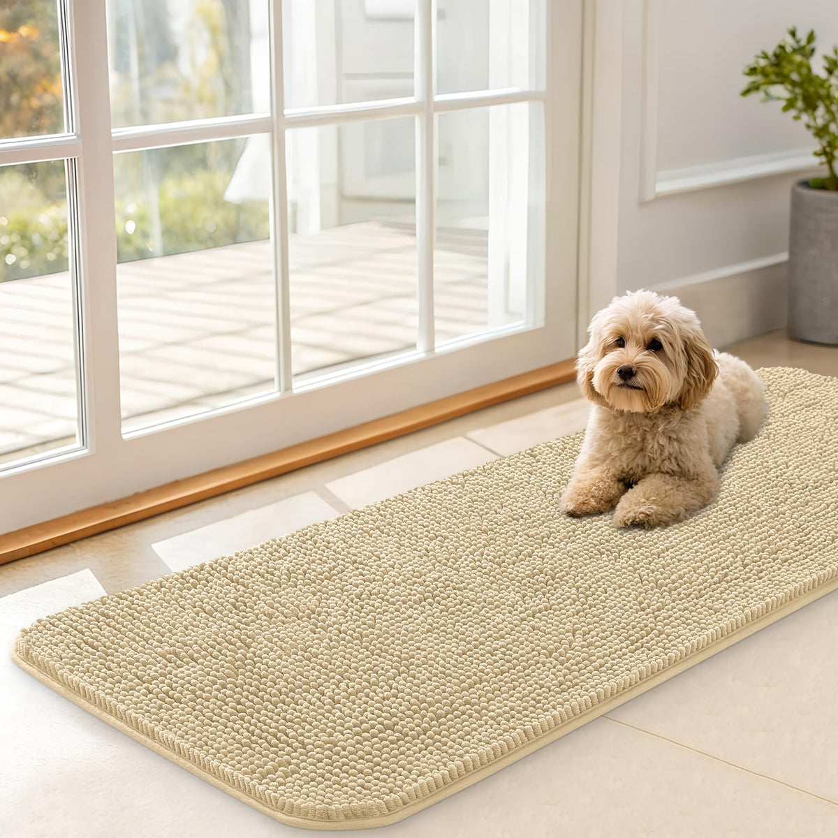 OLANLY Dog Door Mat for Muddy Paws 47x17, Super Absorbent Chenille Mud Mat