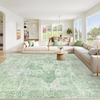 VECARF Area Rug 9x12 Washable Rug, Vintage Boho Medallion Rugs Non-Slip Soft Low Pile Large Distressed Rug Indoor Retro Carpet for Living Room Bedroom Dining Room Home Office (SageGreen, 9'x12')