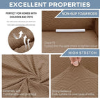 ZNSAYOTX 1 Piece Jacquard Chair Slipcovers for Living Room High Stretch Chair Covers with Arms Anti Slip Pets Friendly Couch Sofa Armchair Cover Furniture Protector (Small,New Pattern Light Coffee)