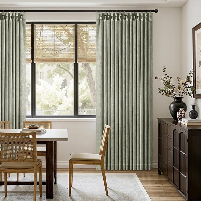 MIULEE Pinch Pleated Thick Linen Curtains 96 Inches Long 2 Panels for Living Room Bedroom, Memory Trained Pleat Drapes Light Filtering Sage Green Semi Sheer Window Curtains Hooks Rings Back Tab