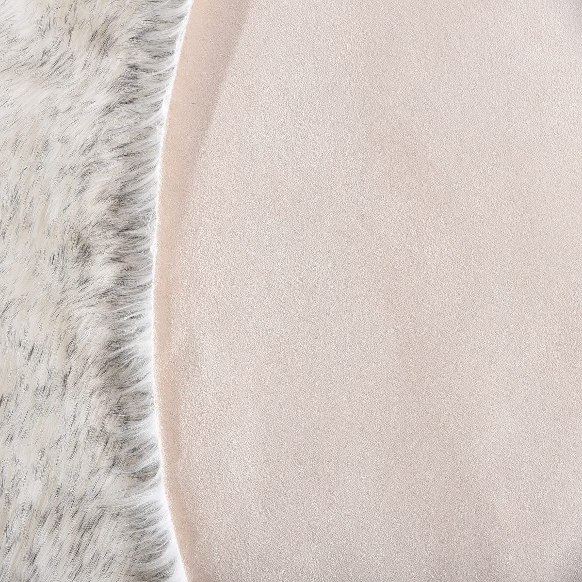 ORINOVA White and Grey Round Rugs 6ft Circle Furry Rug for Living Room Washable Shag Faux Sheepskin Fluffy Fur Rugs for Bedroom Nursery Rug