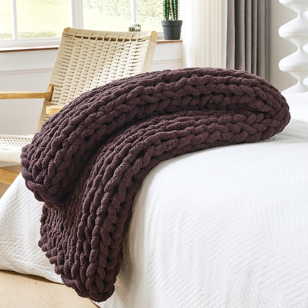 Bigacogo Chunky Knit Throw Blanket for Couch, 40x60 inches, Light Grey