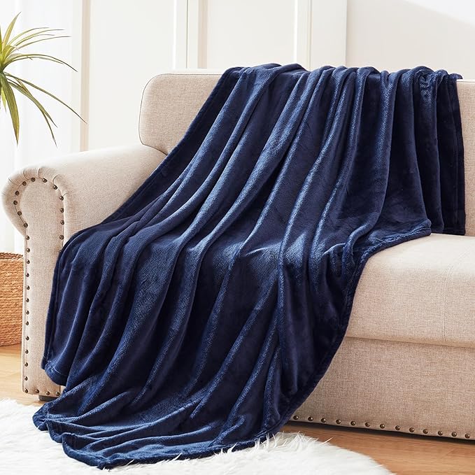 Exclusivo Mezcla Fleece Navy Blue Throw Blanket for Couch, Sofa, Super Soft and Warm Blankets, All Season, Cozy, Plush, Lightweight, 50x60 Inches