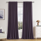 Guken 100% Blackout Curtains 84 Inch Length 2 Panels Set for Living Room Bedroom Back Tab Thermal Insulated Black Out Linen Drapes Room Darkening Window Curtains 84 Inches Long,Plum