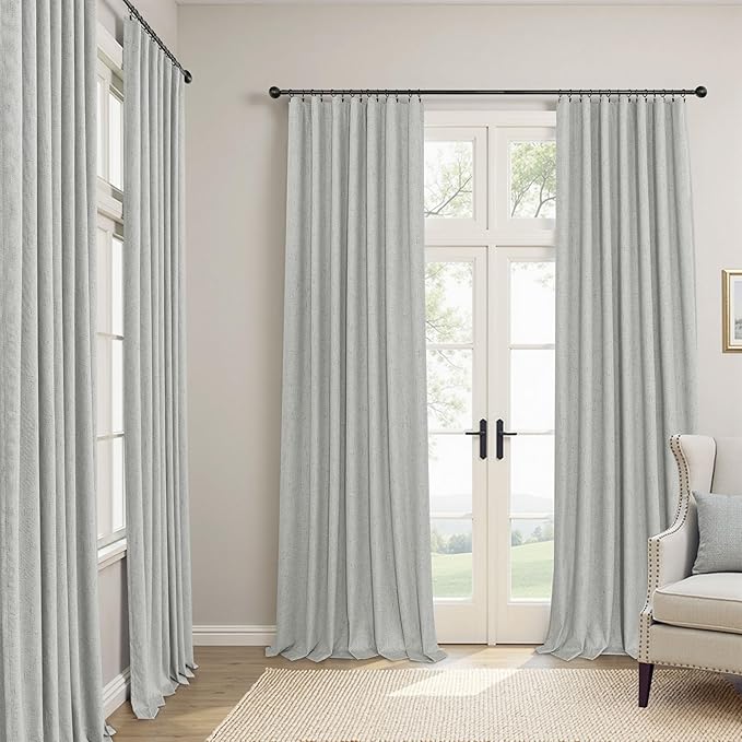 Pitalk 63 Inch Length Curtains for Living Room Black Out 2 Panel Faux Linen Rustic Country Farmhouse Style Room Darkening Light Gray Blackout Curtains for Bedroom Dove Grey 52 x 63 Inches Long
