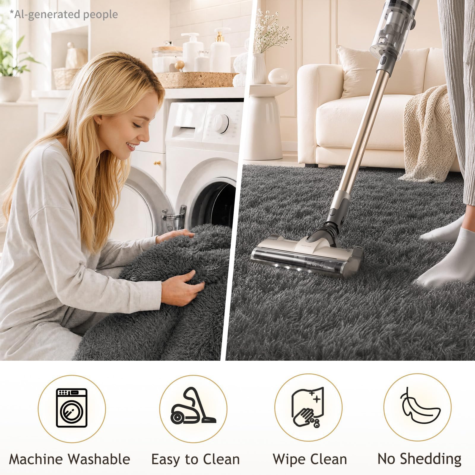 Ophanie Area Rugs 9x12 Living Room, Large Grey Bedroom Carpet, Big Shag Indoor Thick Soft Nursery Rug, Gray Fluffy Carpets for Boy and Girls Room Dorm Home Decor Aesthetic