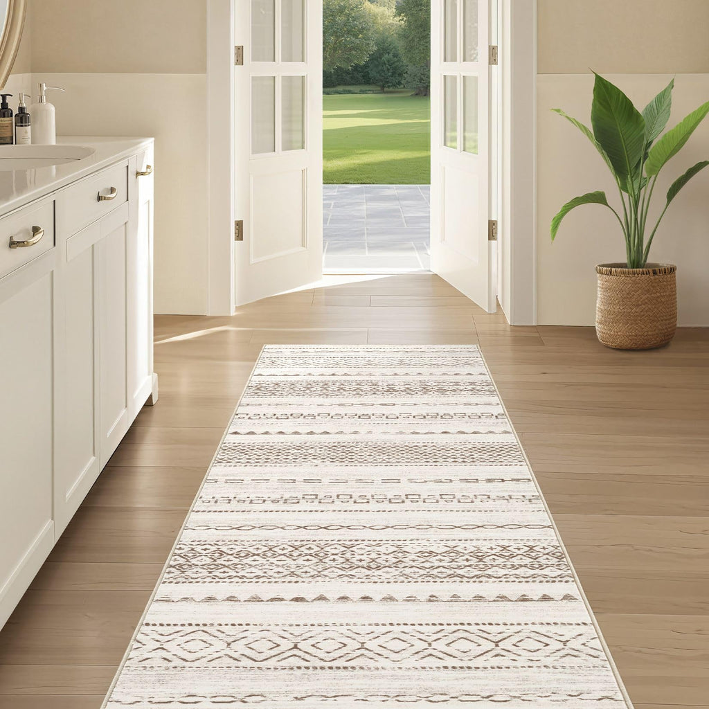 Nakagishi Boho 2x6 Runner Rug Machine Washable Rugs Non Slip Brown