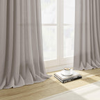 Nanspring Stone Grey Linen Curtains 90 Inches Long for Living Room Simple Modern Light Filtering Semi Sheer Curtain Back Tab and Rod Pocket Neutral Luxury Drapes for Bedroom Office 52x90, 2 Panels